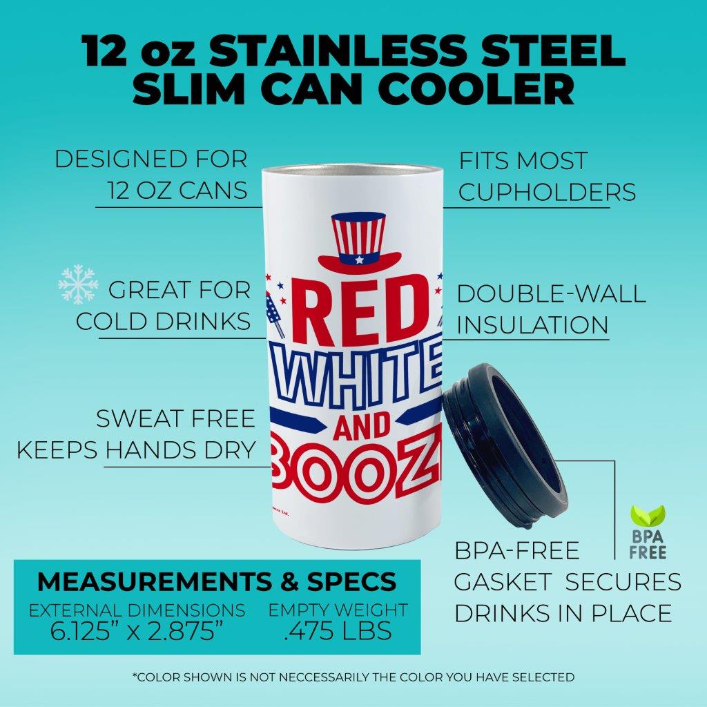 Trend Setters Original (Red, White, and Booze) 12 oz Stainless Steel Slim Can Cooler SSKOOW0035